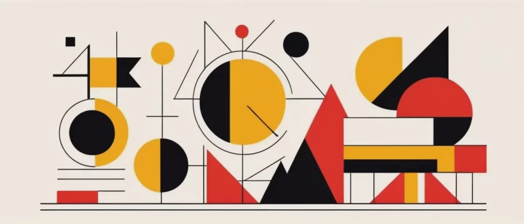 Abstract shapes, yellow, black and red colors