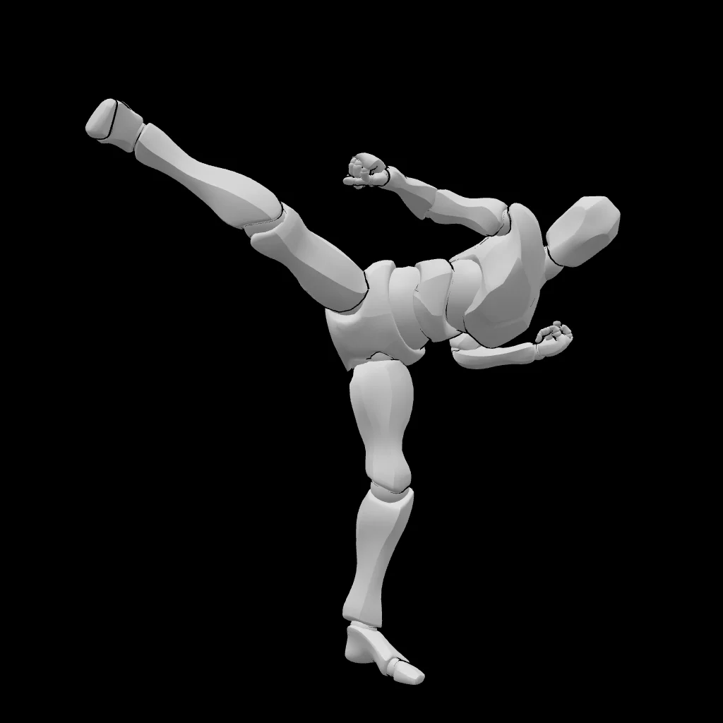 Taekwondo kick pose 3D avatar