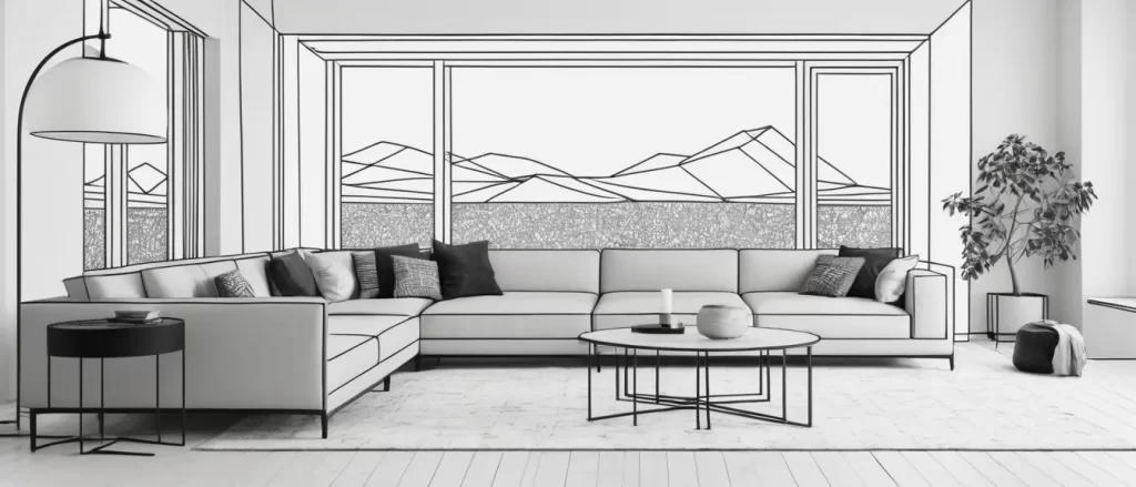 Interior design sketch of a modern living room