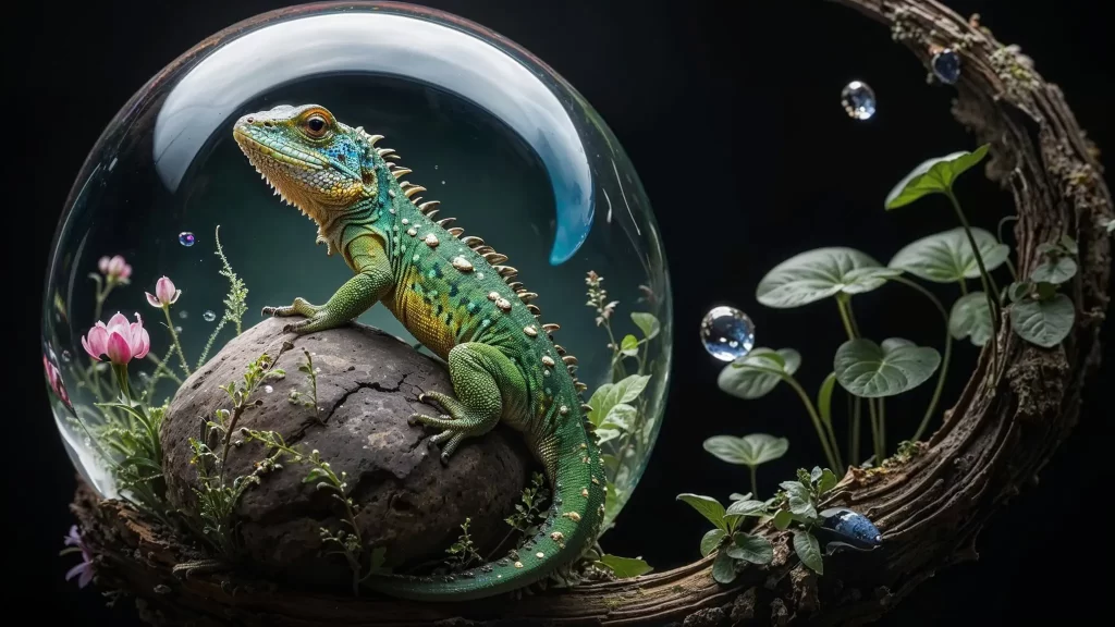 lizard in a bubble