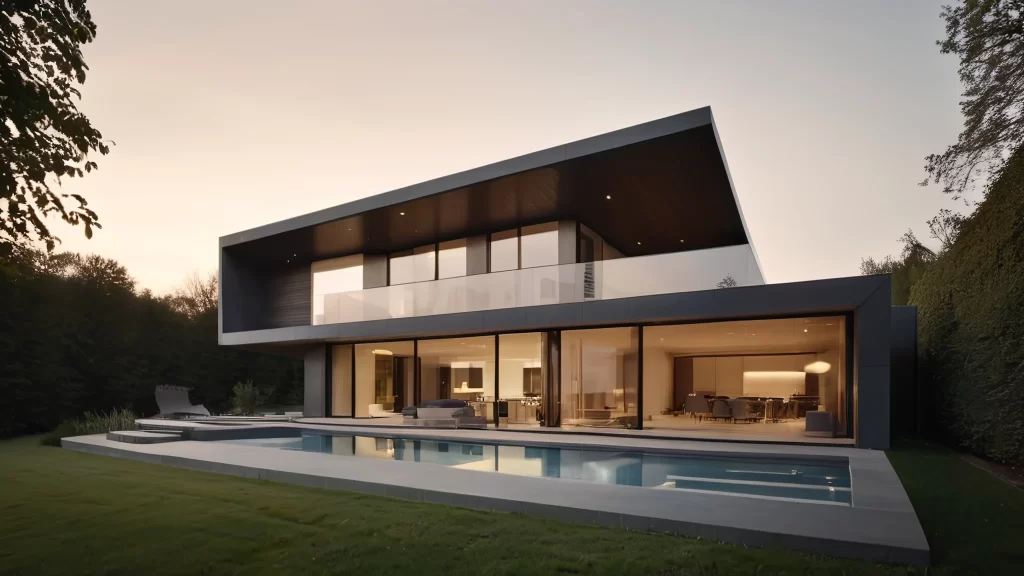 A modern villa with a pool