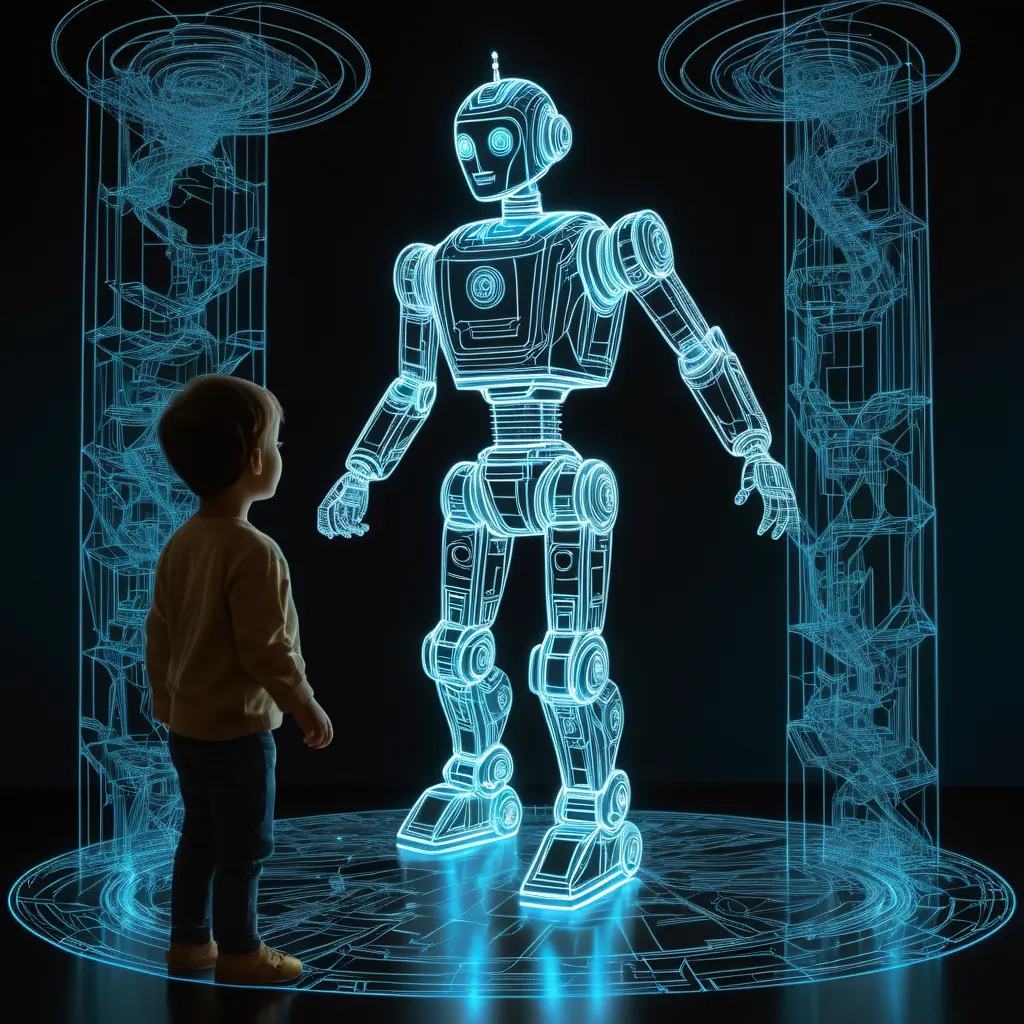 Child looking at robot