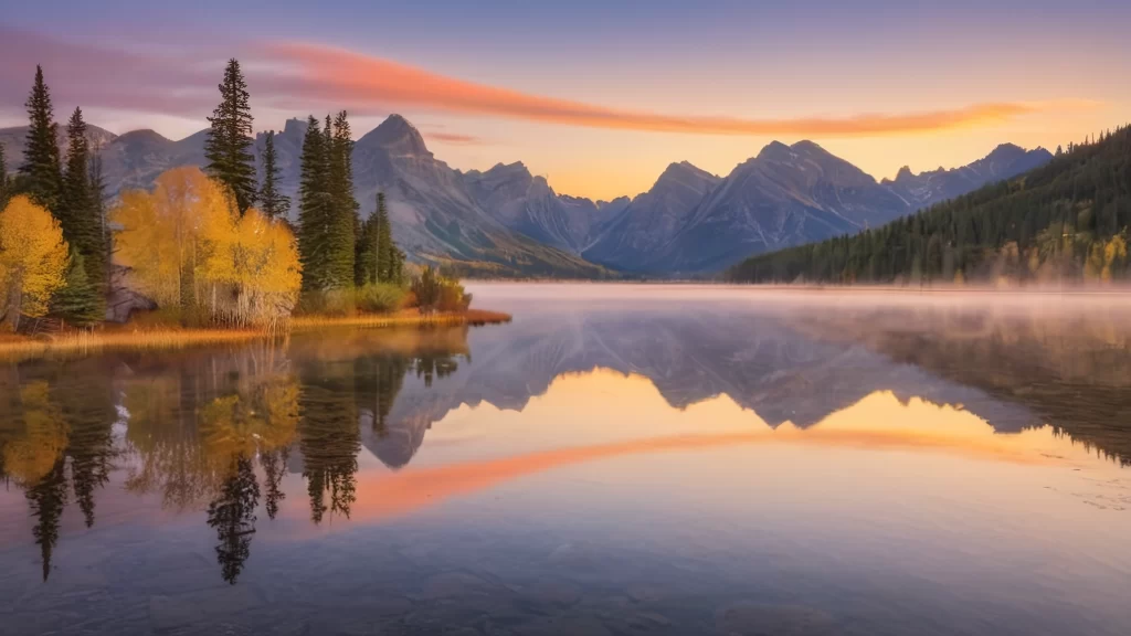 Serene lakeside at dawn