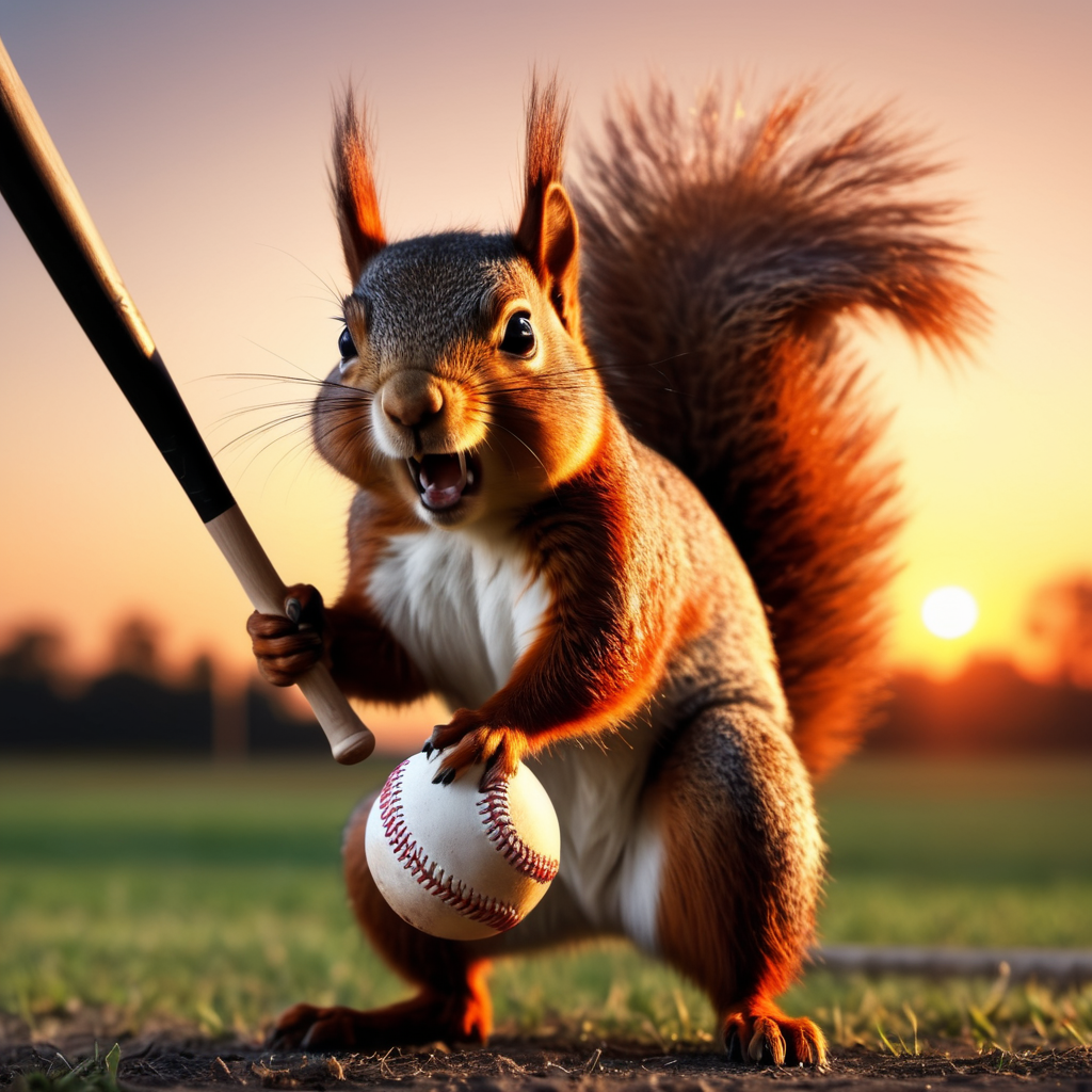 Angry squirrel with a baseball bat