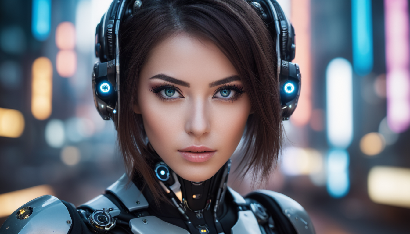Female cyborg with extremely beautiful eyes