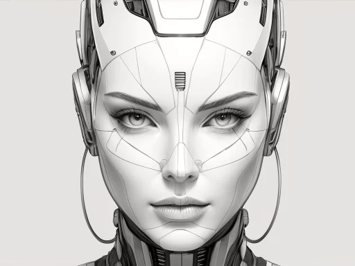Pencil sketch portrait of a female android