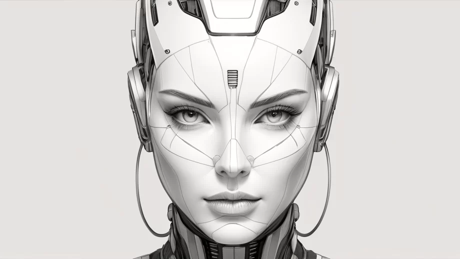 Pencil sketch portrait of a female android