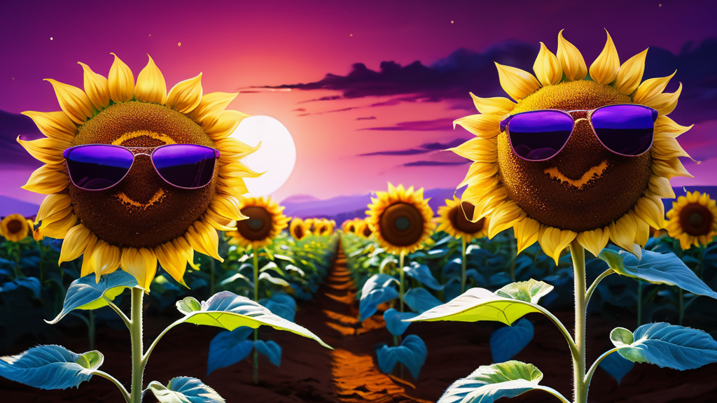 Giant sunflowers wearing sunglasses