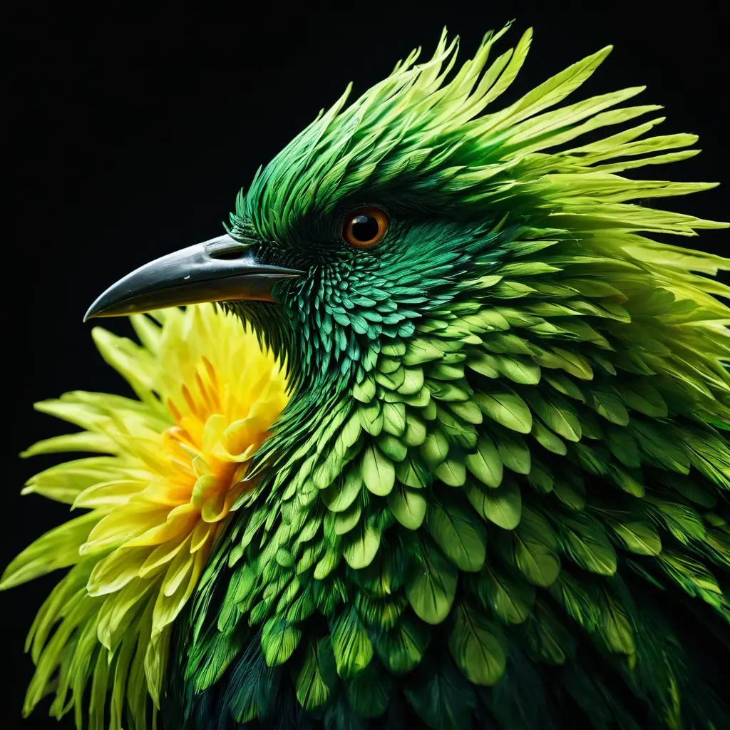 Green bird and flower