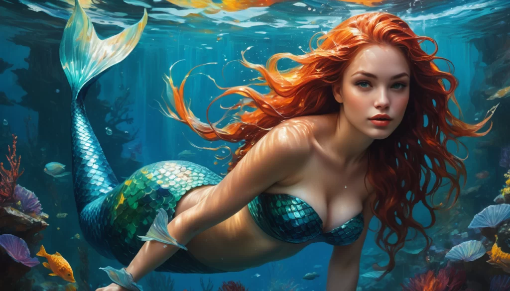 Mermaid, underwater digital painting