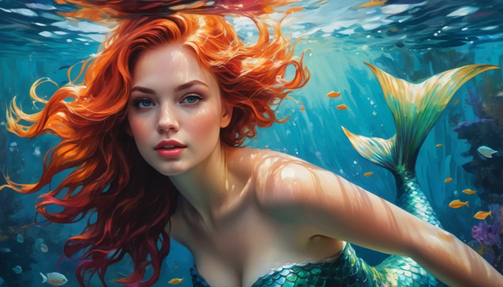 Mermaid, underwater digital painting, soft glow