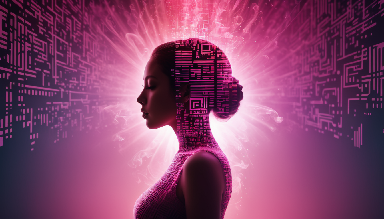 Girl with pink qr-code
