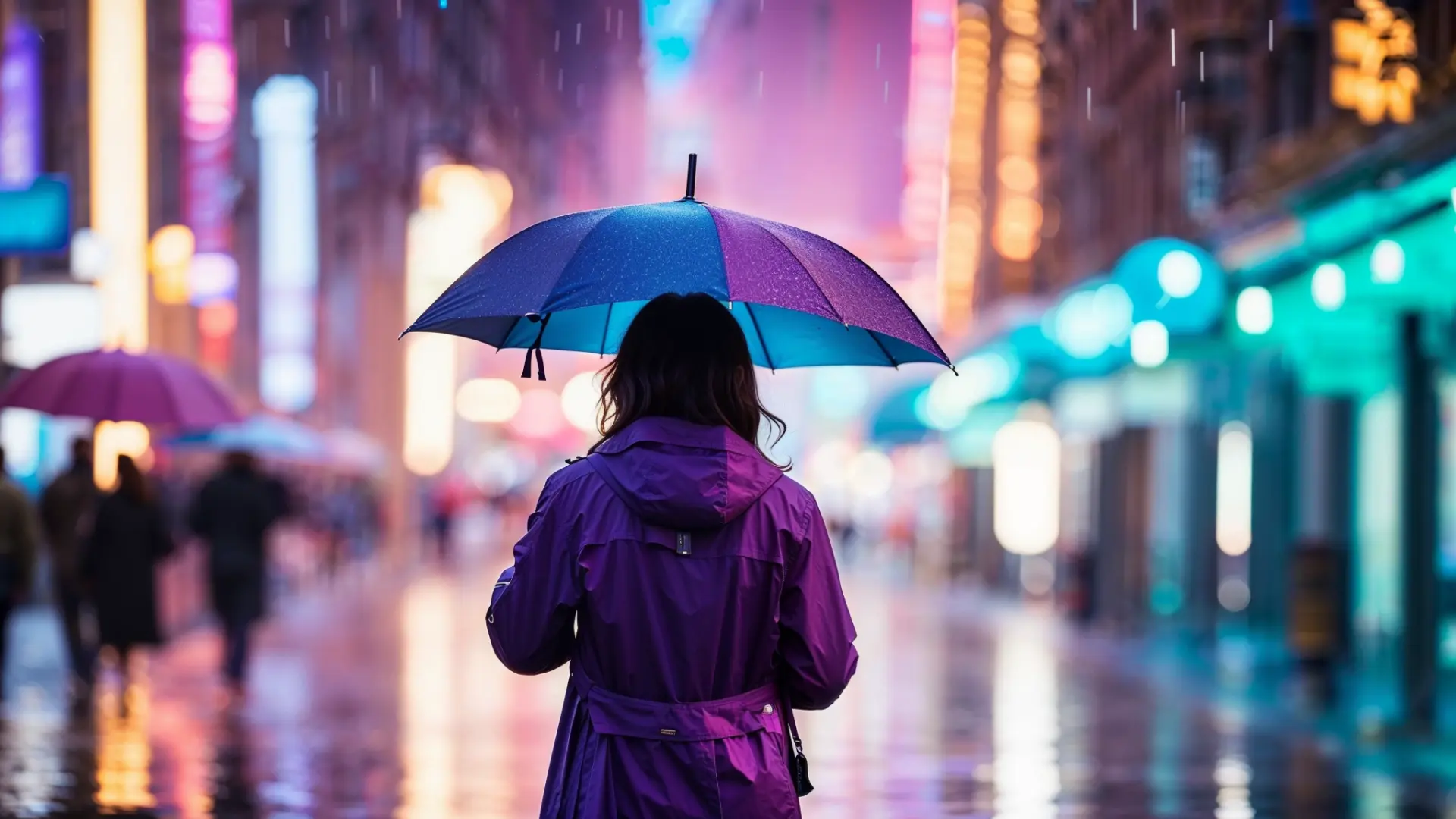 A person holding an umbrella, bokeh background