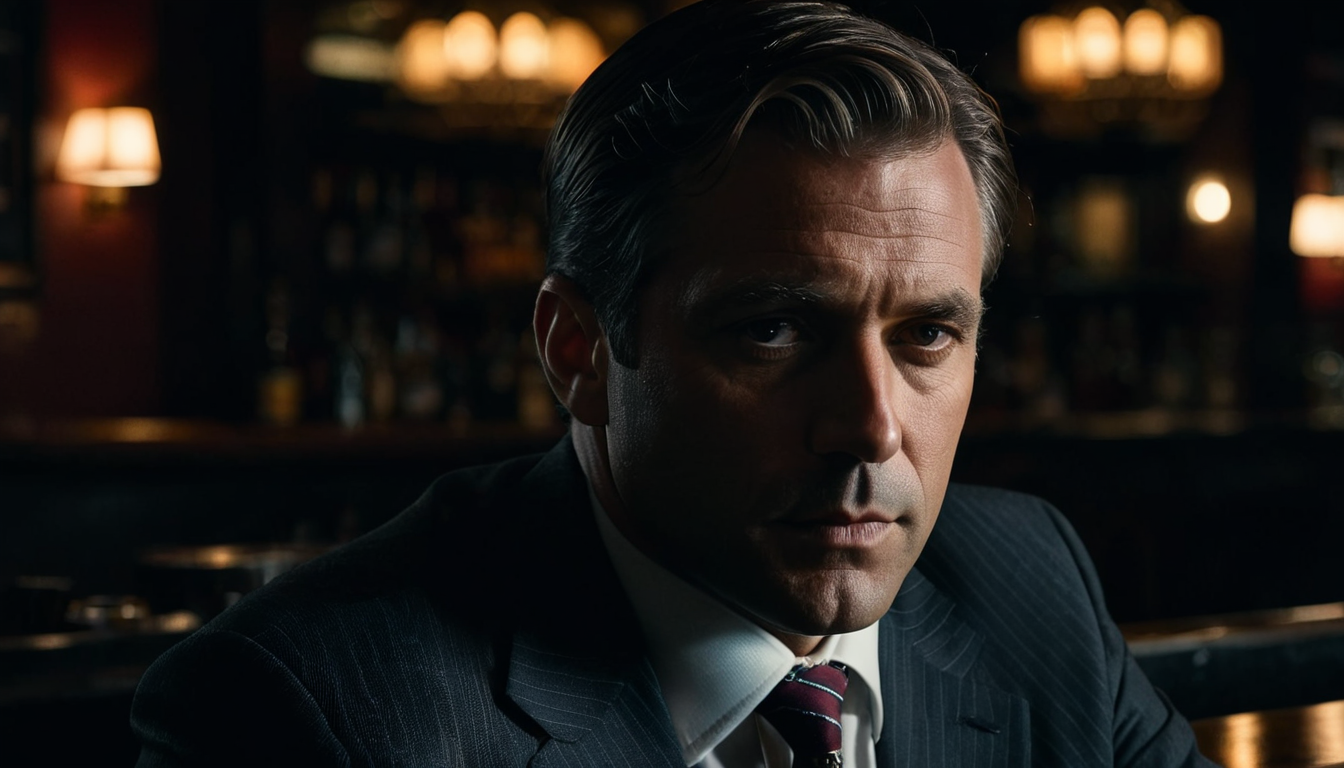 A detective sitting at a dimly lit bar