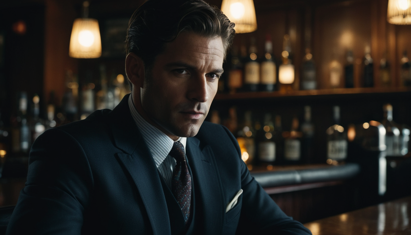 A detective sitting at a dimly lit bar