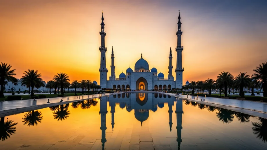 Sheikh Zayed Grand Mosque at sunset