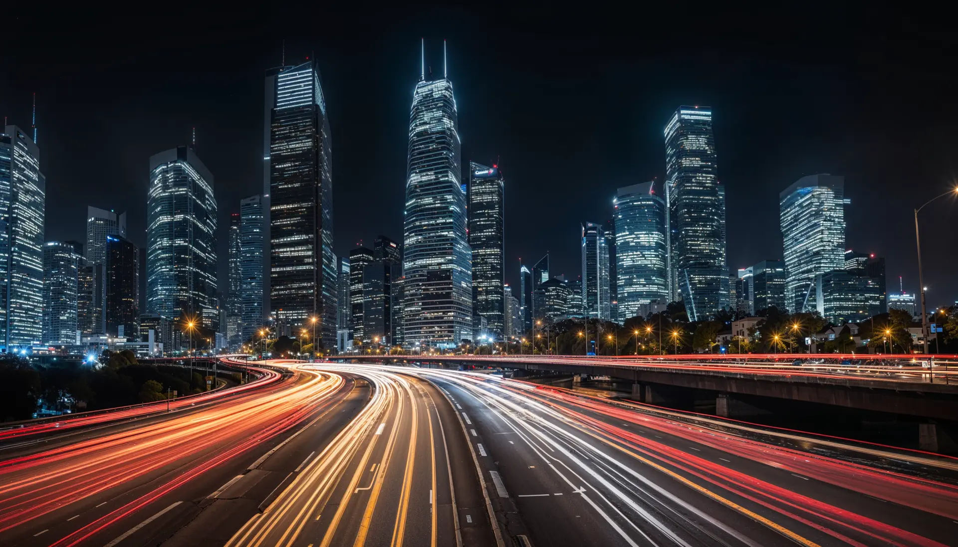 Cityscape with light trails
