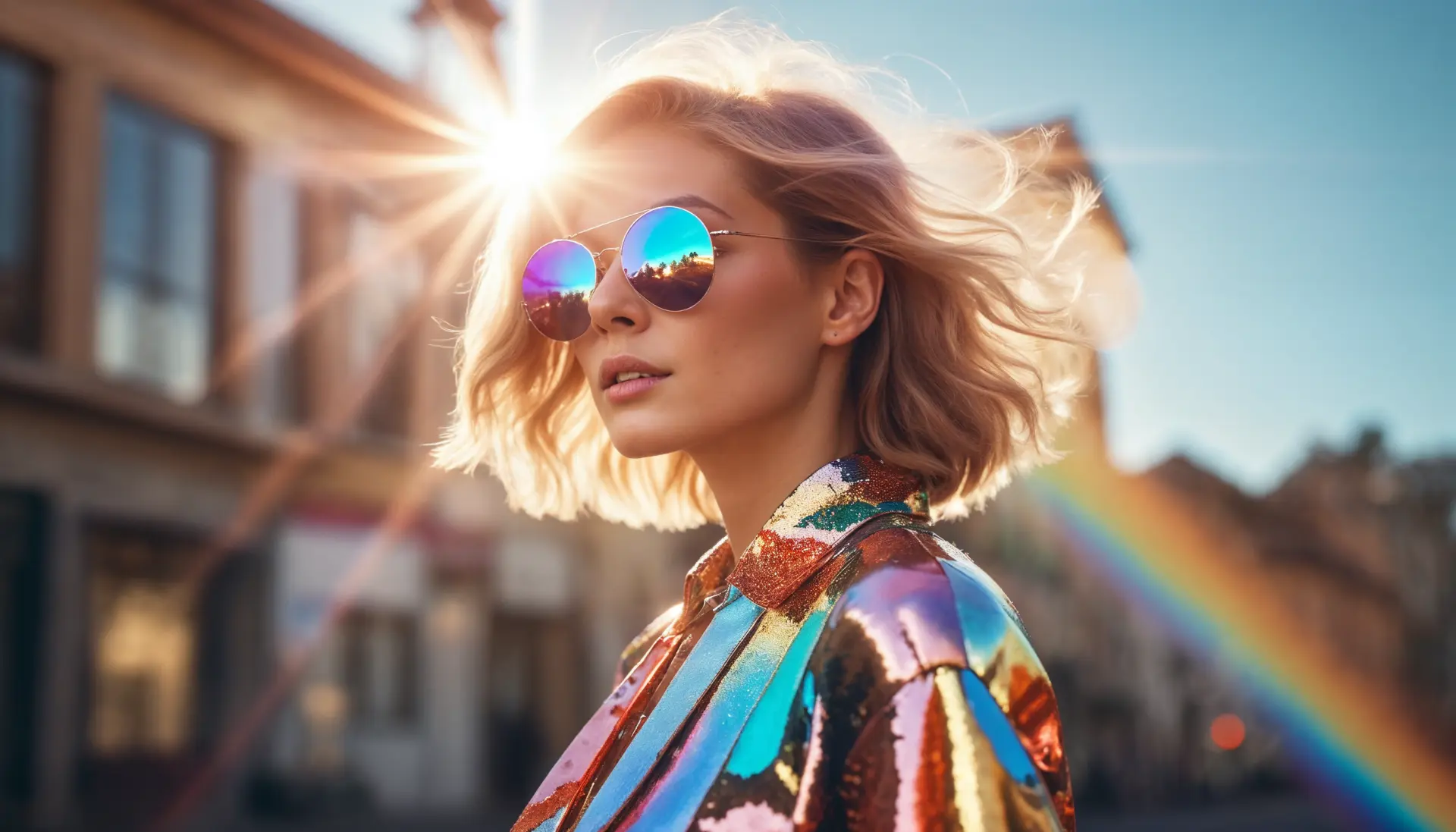 Portrait of a woman with prismatic lighting