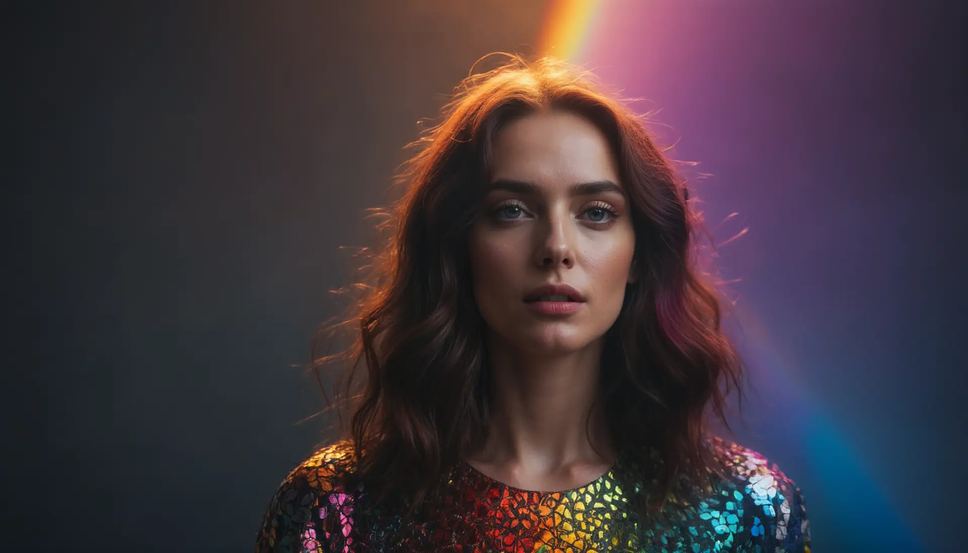 Portrait of a woman with prismatic lighting