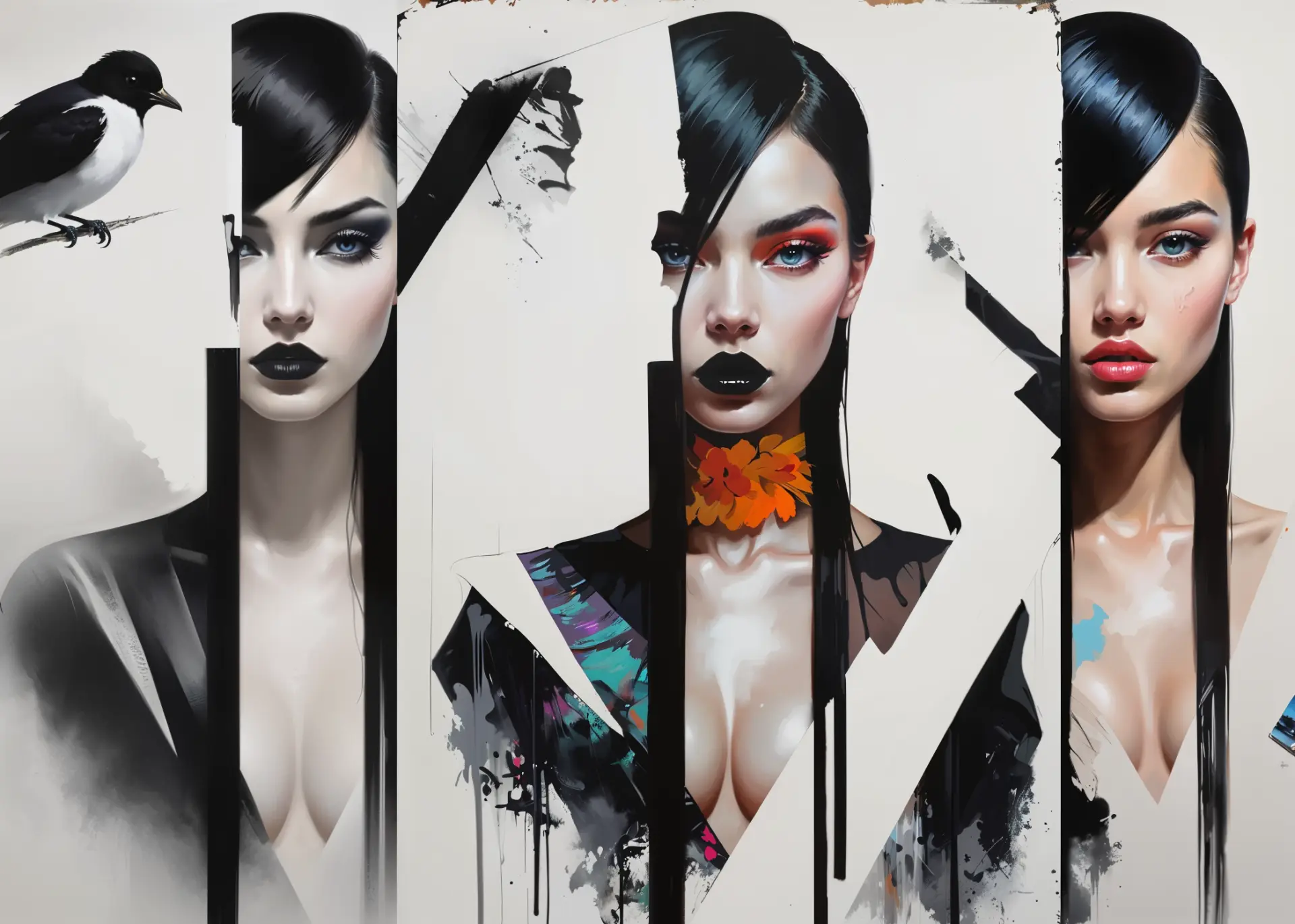 Painting of three women and a bird