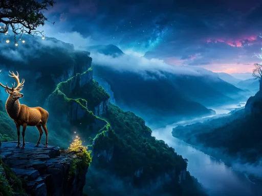 Image of a stag standing on the edge of a misty cliff » Tengr.ai Blog Image of a stag standing on the edge of a misty cliff