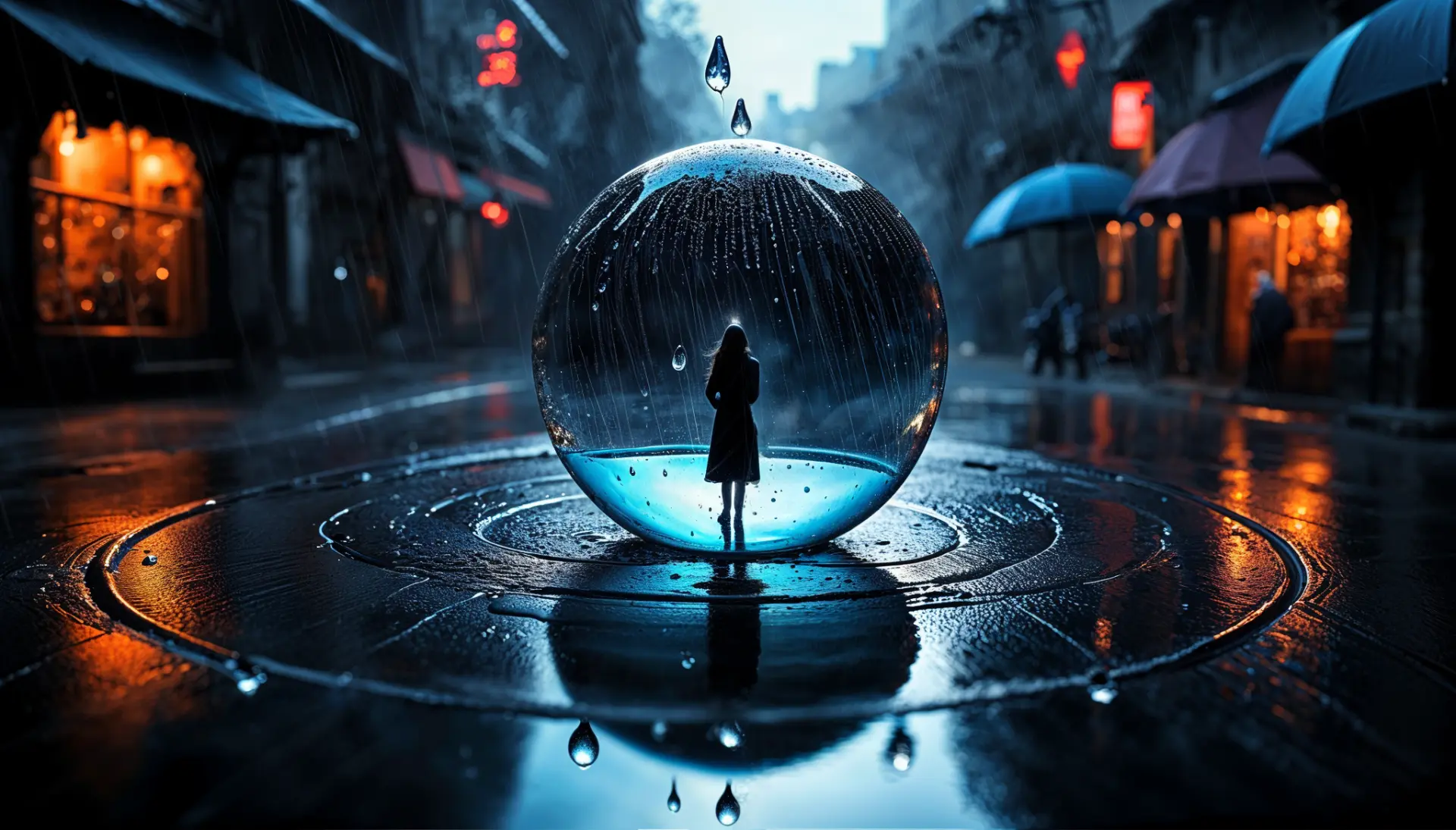 Woman in a raindrop