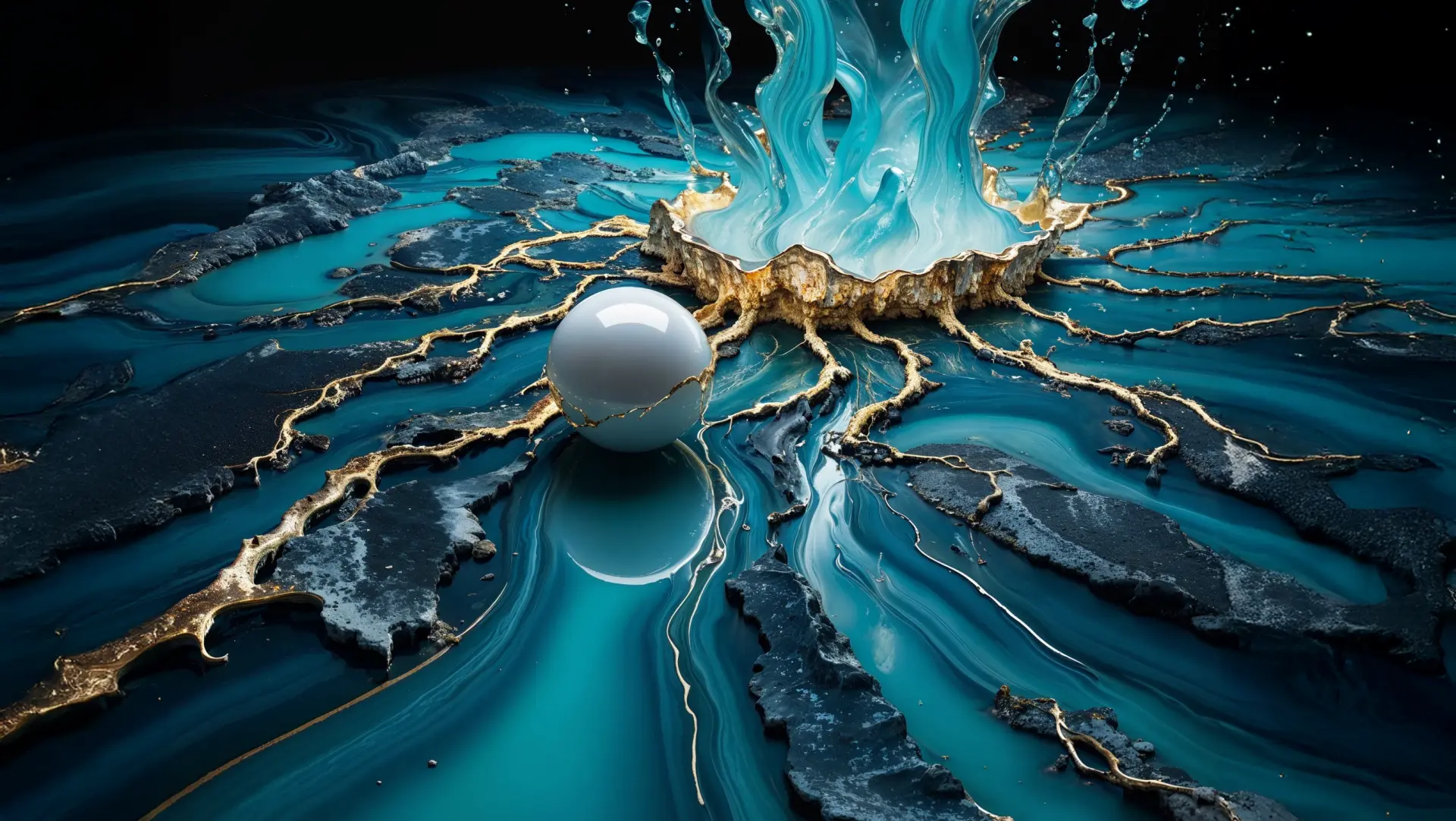 Teal, gold and white pearl