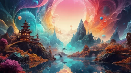 Surreal dreamscape, fluid realities, vibrant color gradients.