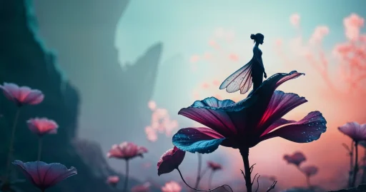 Beautiful flower with an ethereal fairy perched on it.