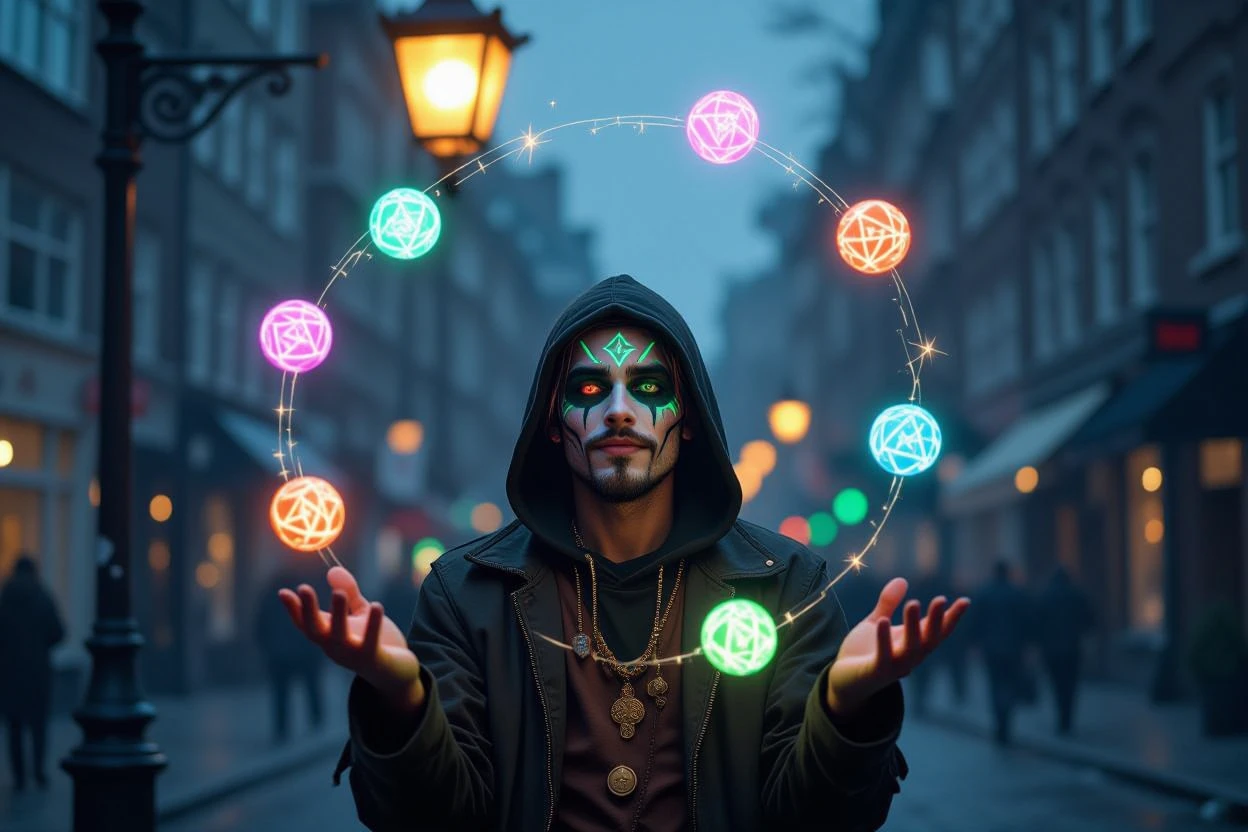 Arcane Illustrative style: A street performer juggling glowing rune orbs beneath a streetlamp. — example for Trending AI Art Styles. » Tengr.ai Blog Arcane Illustrative style: A street performer juggling glowing rune orbs beneath a streetlamp. — example for Trending AI Art Styles.