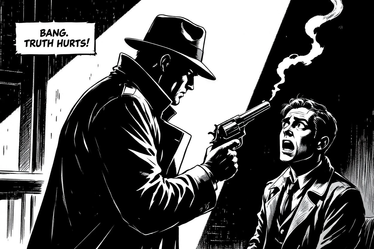 A detective holding a smoking revolver in Graphic Novel Noir style. » Tengr.ai Blog A detective holding a smoking revolver in Graphic Novel Noir style.