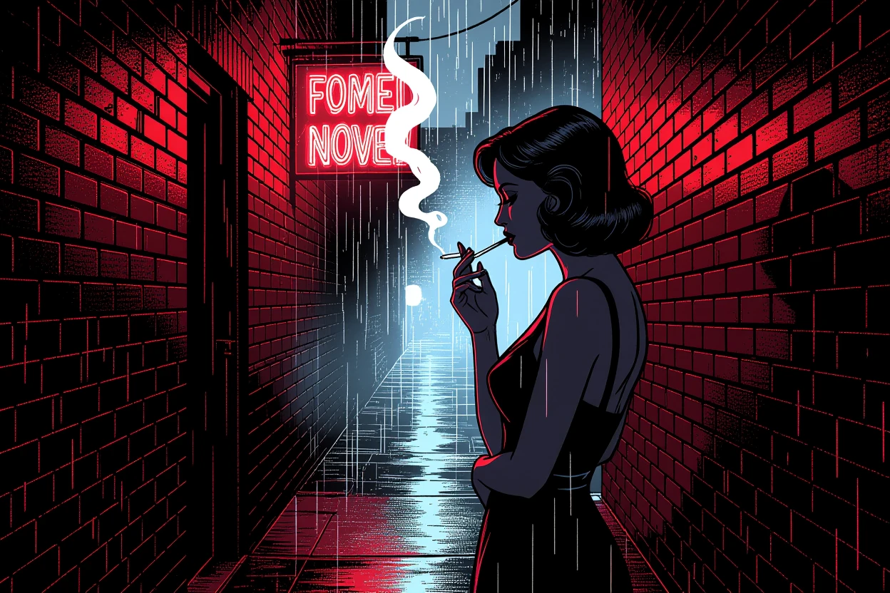 A noir scene with dramatic lighting and a femme fatale in silhouette. » Tengr.ai Blog A noir scene with dramatic lighting and a femme fatale in silhouette.