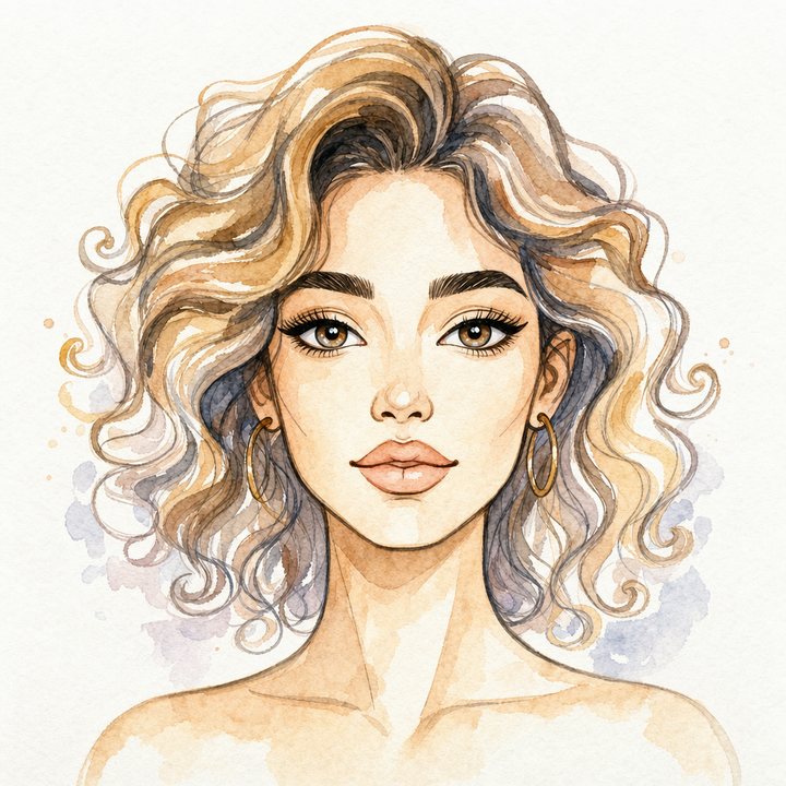 The same portrait as a soft watercolour painting